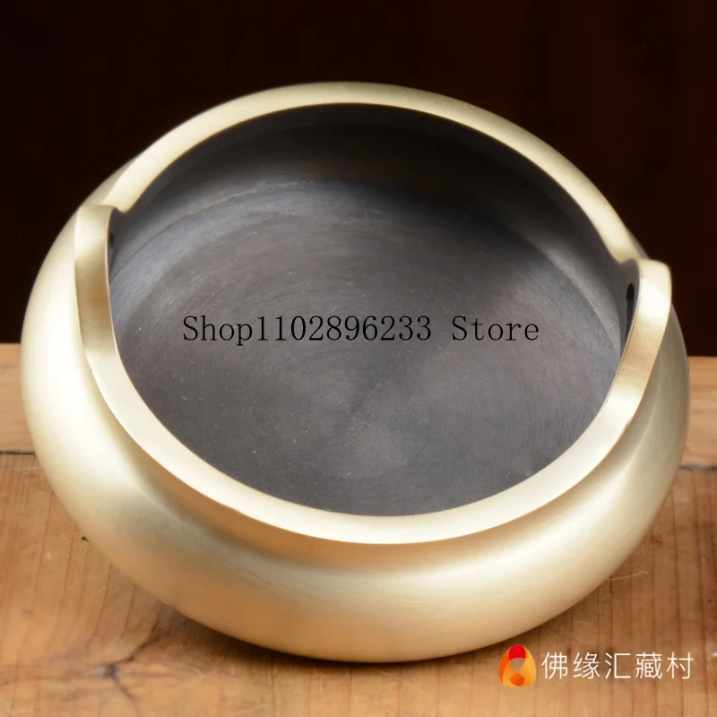 Double-eared copper incense burner with three legs, antique-style, purple copper color, for home use, indoor tea ceremony, and