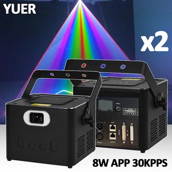 ILDA 애니메이션 레이저 빔 스캐너, DMX 8W RGB 프로젝터, 30KPPS 무대 조명 쇼 효과, DJ 디스코, 앱 제어, Rj45, 8W, 로트 당 2 개