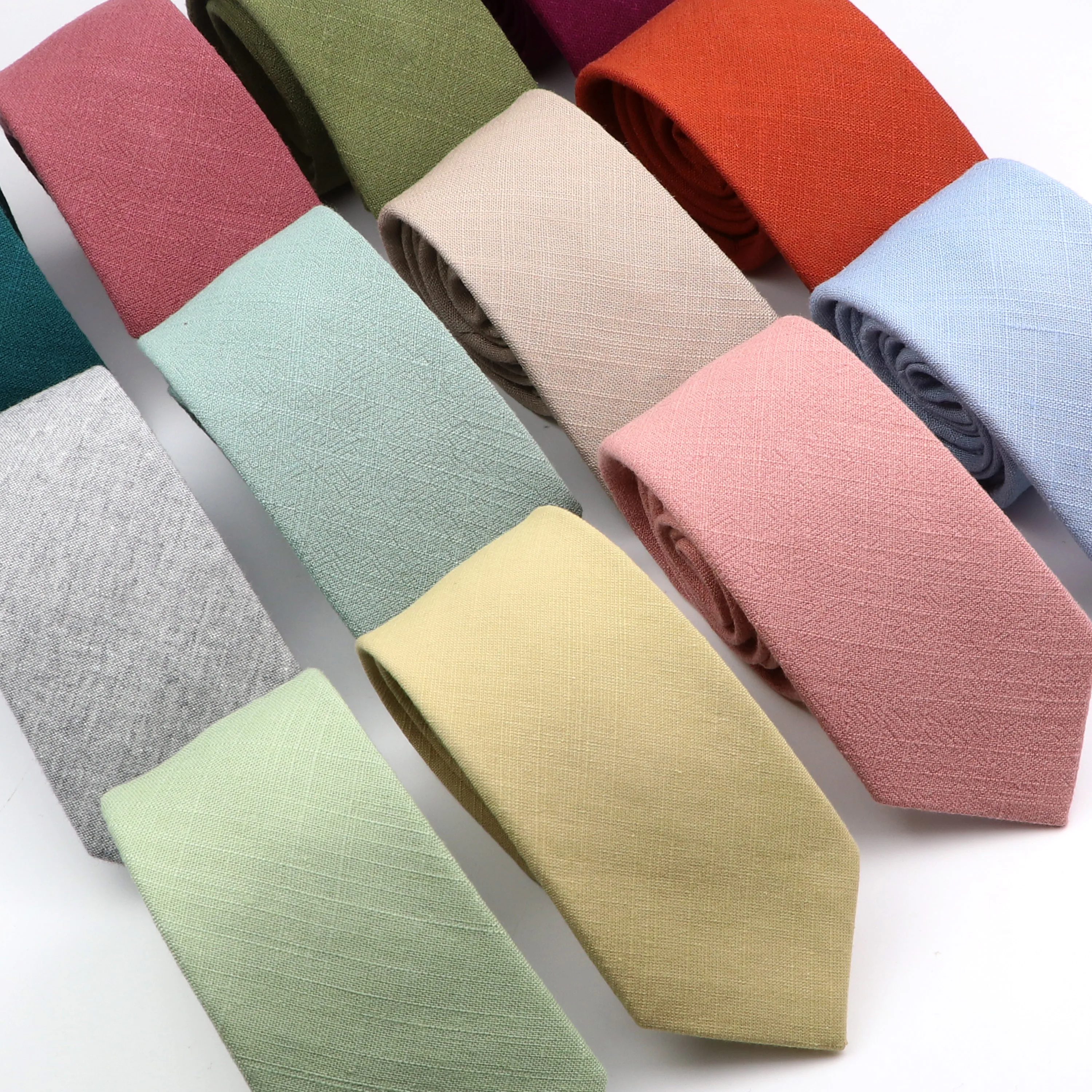 Solid Color Handmade Cotton Ties Men Necktie Pink Sage Green Casual Striped Narrow Collar Slim Tie Wedding Suit Accessories Gift