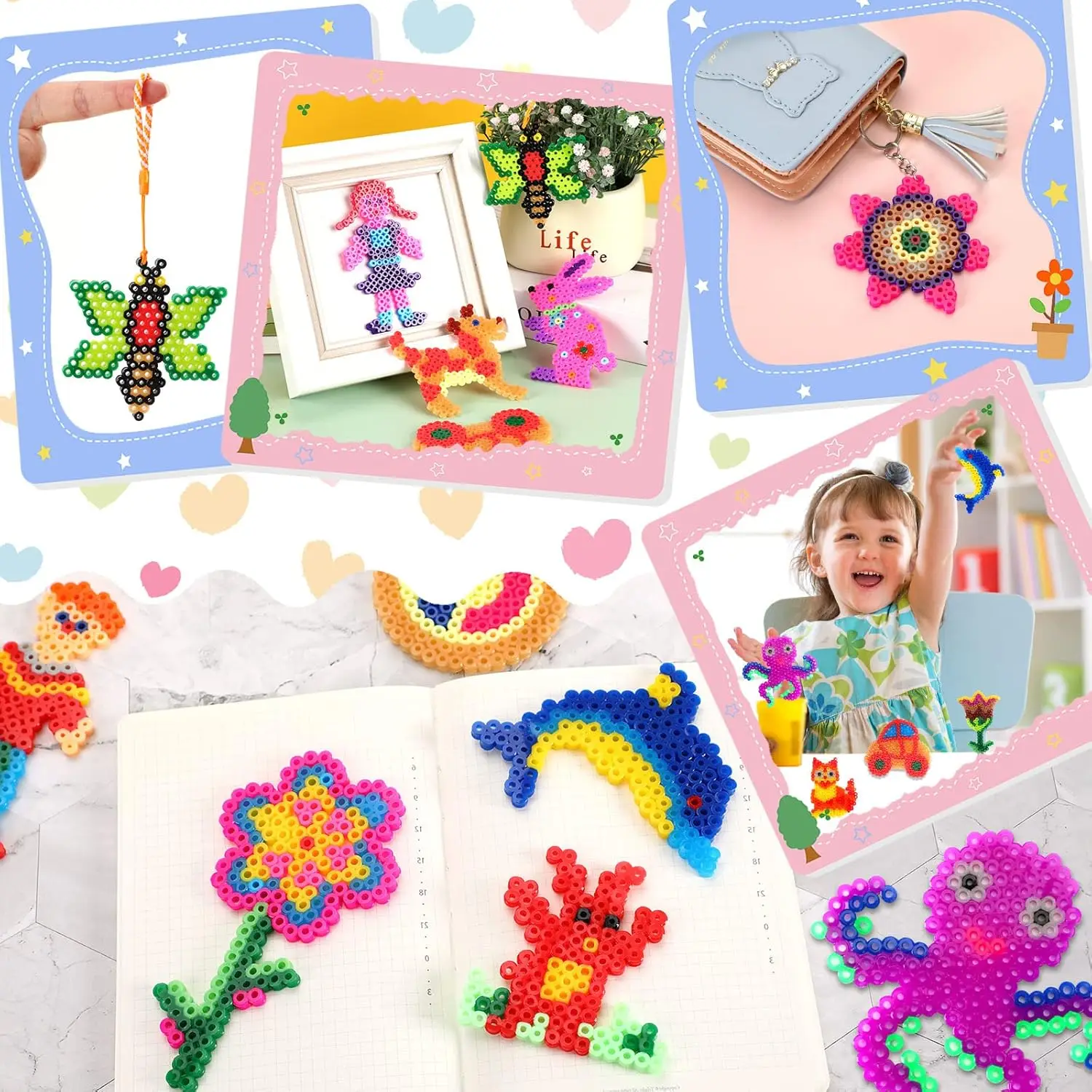 20 szt. 5 mm koralików Perler Hama Pegboardy przezroczyste plastikowe tablice w kształcie zwierząt z 20 szt. kolorowych kart dla dzieci DIY Craft Beads — zdjęcie 7