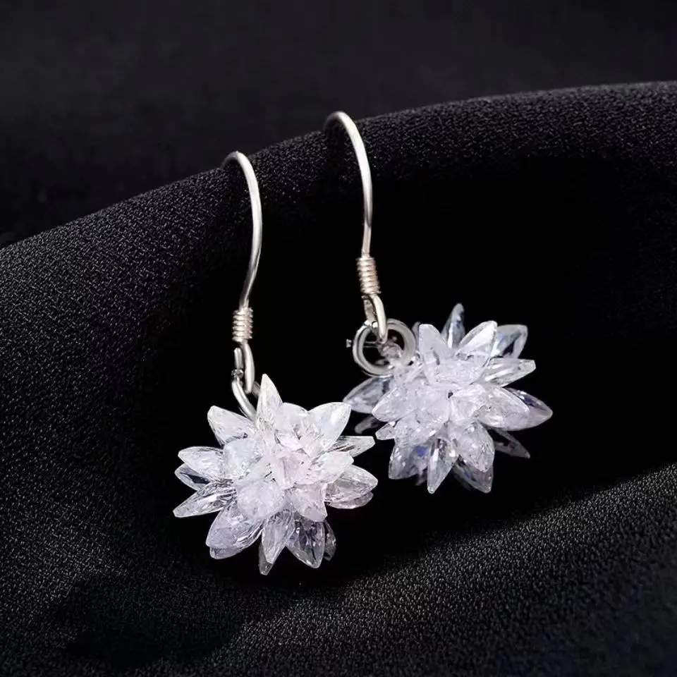 SUGO Classic Hot Sale Shiny Silver Color Ice Flower Zircon Personality Design Earrings for Elegant Women Dinner Party Jewelry