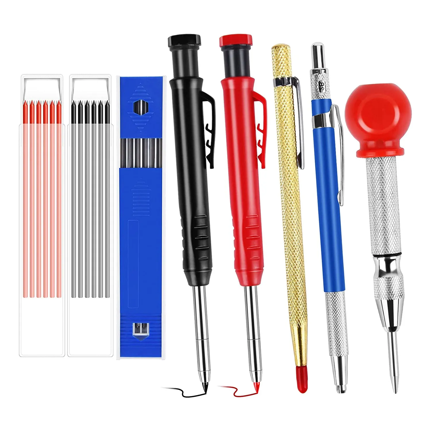 A95G 8Pcs Mechanical Carpenter Pencils Set for Woodworking Architect Construction, 3Pcs Carpenter Pencils with Marker Refills