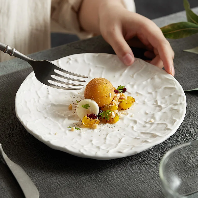 

Luxury Creative Marble Texture White Porcelain Plate for Western Restaurant Hotel Dish Serving