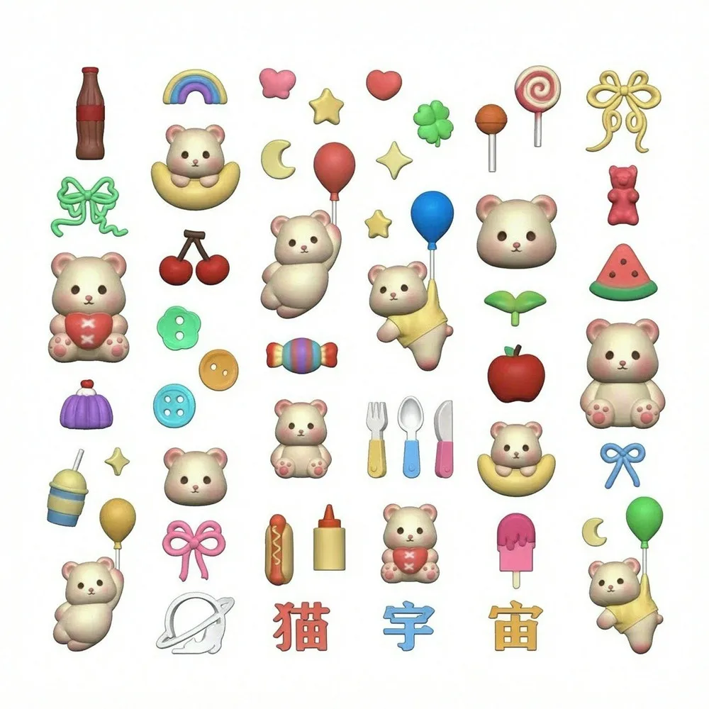 Kawaii Teddy Bear Nail Art Silicone Mold 3D Cute Cartoon Resin Molds for DIY Nails Rainbow Lollipop Fruit Bow Epoxy UV