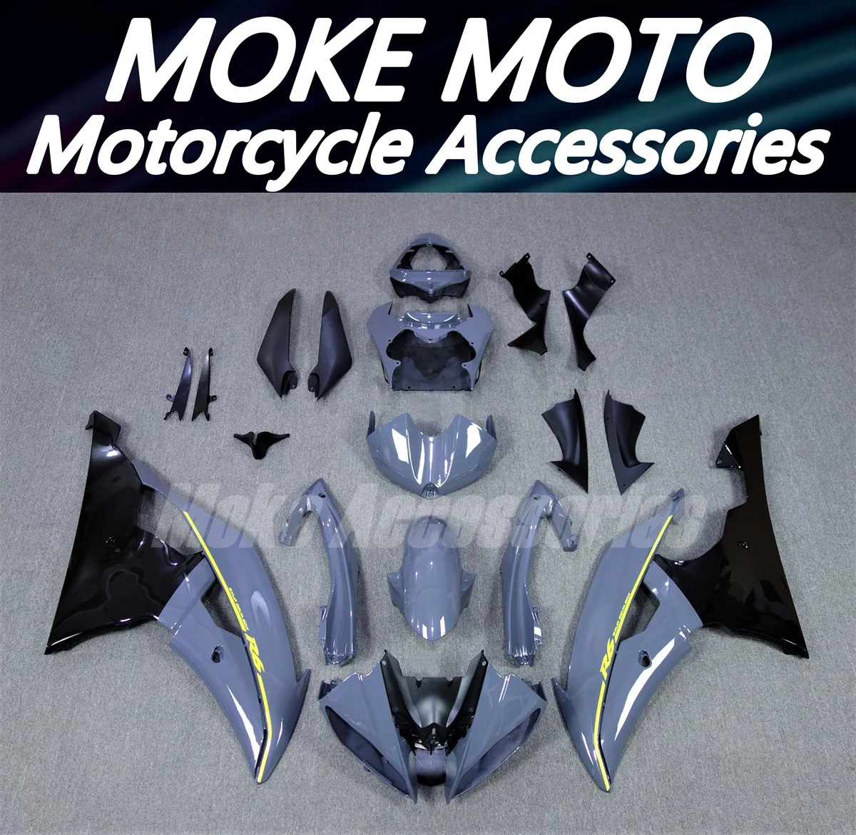 

Moke moto Fairings Kit Fit For R6 2008 2009 2014 2015 2016 Bodywork Set High Quality ABS Injection New black gray Neon