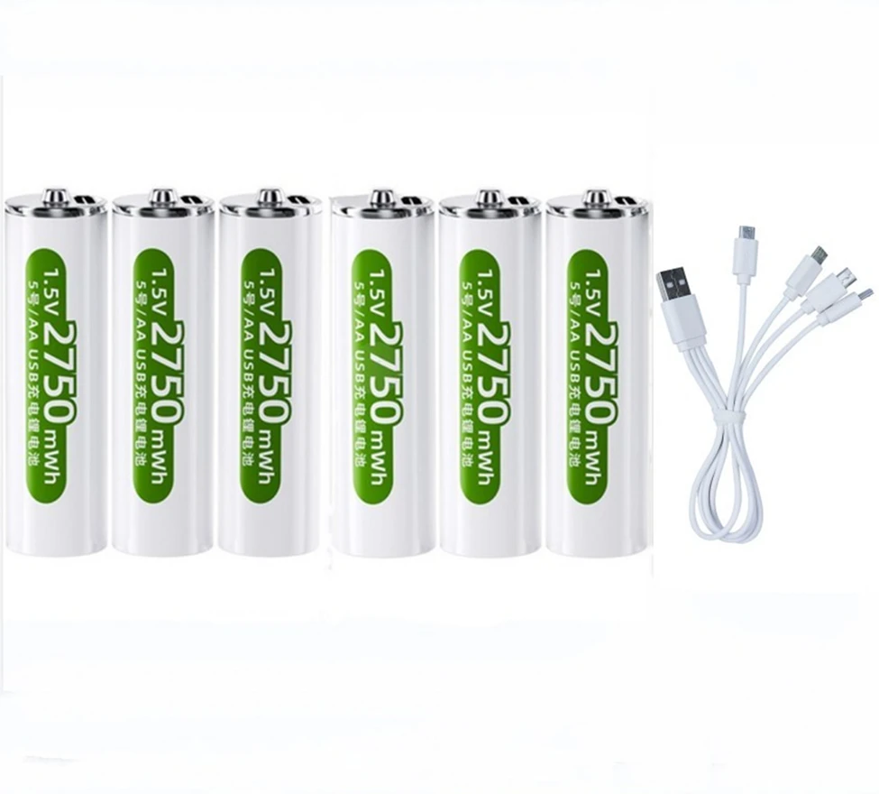 

6pcs/lot New 1.5V AA rechargeable battery 2750mWh USB rechargeable lithium battery with Type-C cable for fast charging