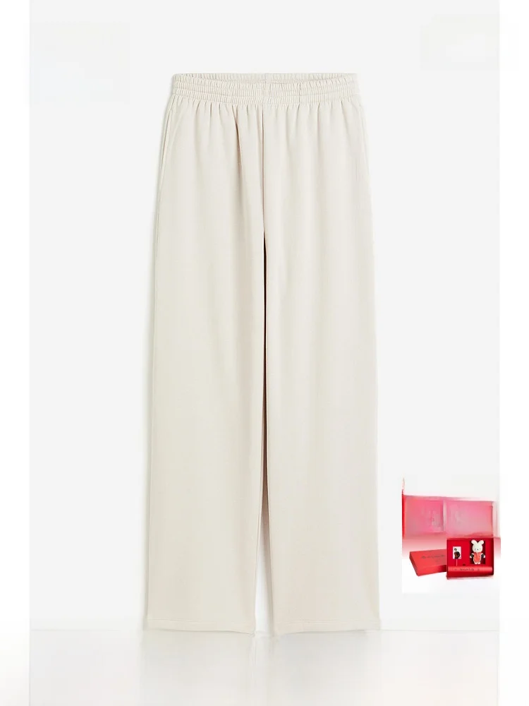 

Женские повседневные прямые спортивные брюки H&M: мягкие, модные, из весенней коллекции, комфортные, длинные, из смесового хлопка и полиэстера