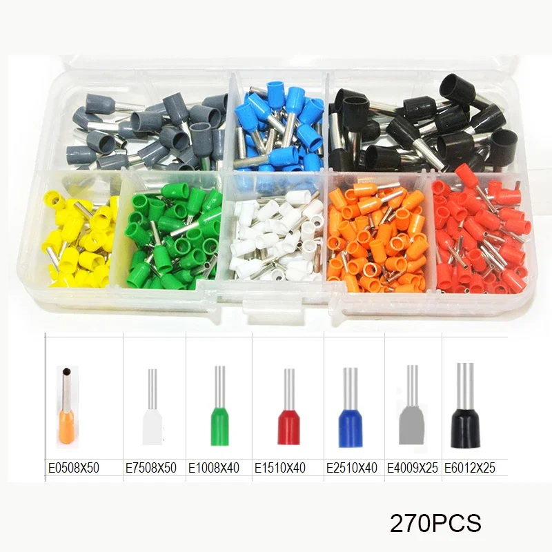 380/270PCS/box AWG 22-14 Insulated Cord Pin End Terminal Ferrules Kit Set Wire Copper Crimp Connector