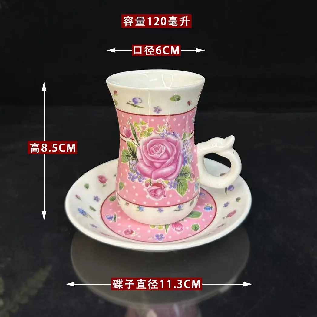 Middle Eastern style concentrated cup plate European rose patterned ceramic coffee cup plate set exotic style