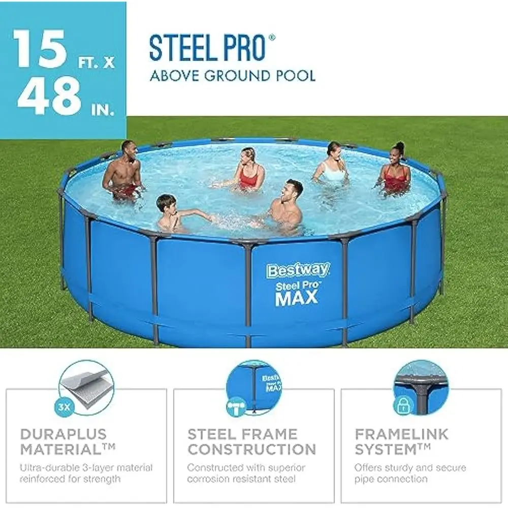 12752E Steel Pro Above Ground Backyard Frame Pool for Kids & Adults, 15' x 48