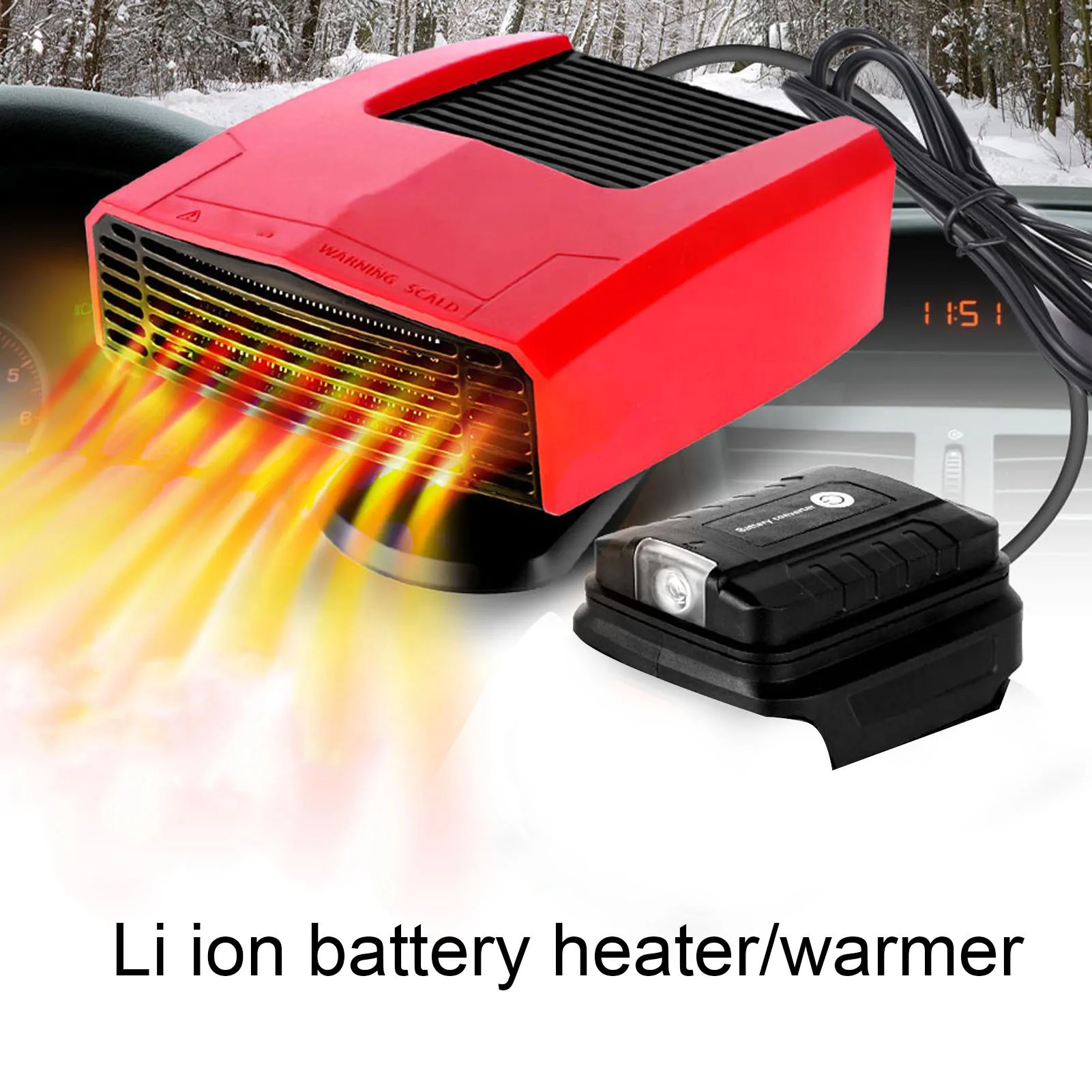 

Car Heater Li Ion Battery Space Heater 2 Use Outdoor Defogger with Light USB Quiet Small Electric Thermostat Heater Cooling Fan
