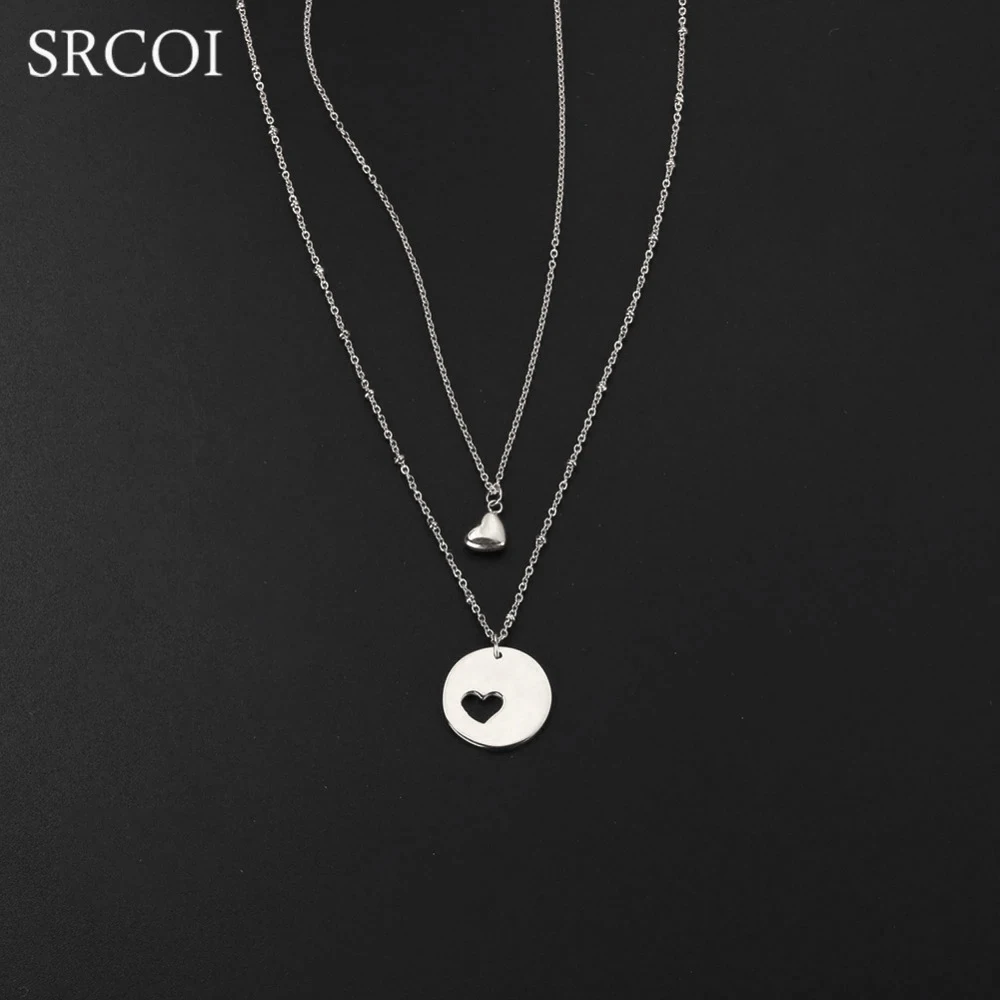 SRCOI Special Mother Daughter Necklace Set Gold Color Heart Cut Out Necklace Love Jewelry As Christmas New Year Gifts