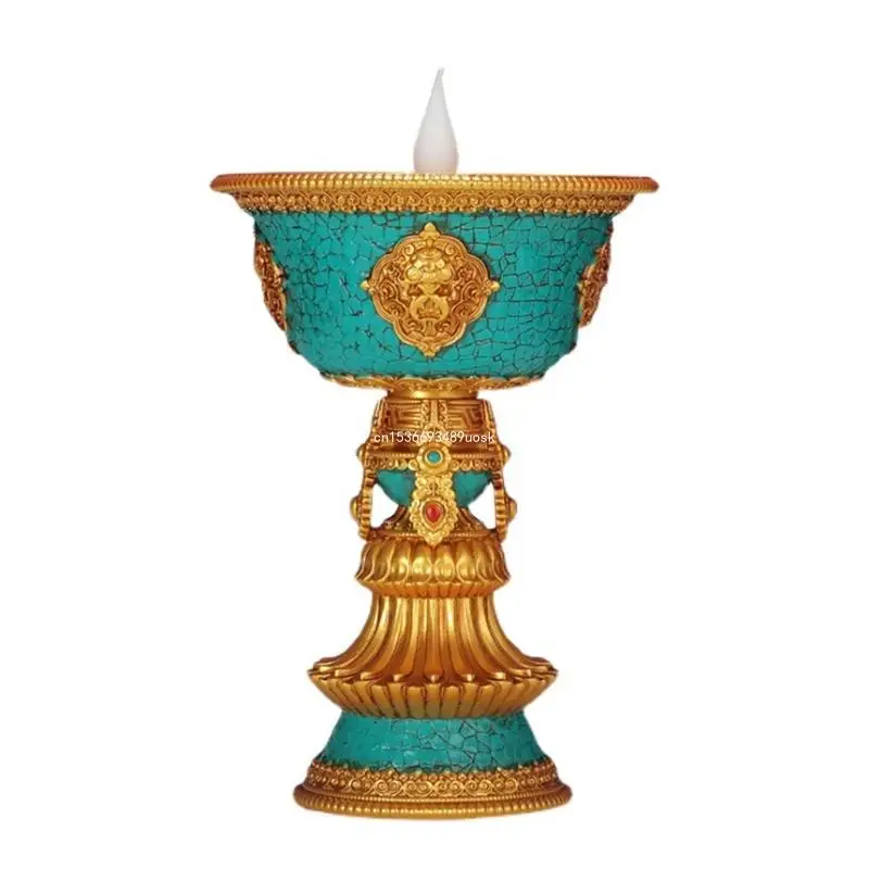 

Tibetan Electronic Butter Lamp Rechargeable Holder Buddhist Candlestick