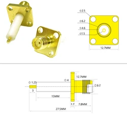 New SMA Female Jack RF Coax Connector 4-Hole Flange Solder Post Straight Insulator Long 15mm Goldplated  Date Drawing