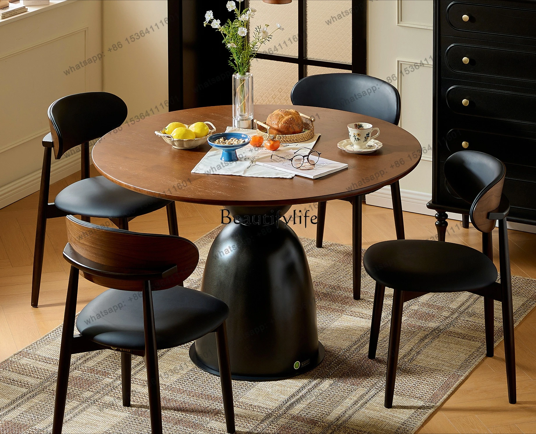 Factory DirectFrench Retro Solid Wood Round Dining Table Vintage Style Home Living Room Round Table