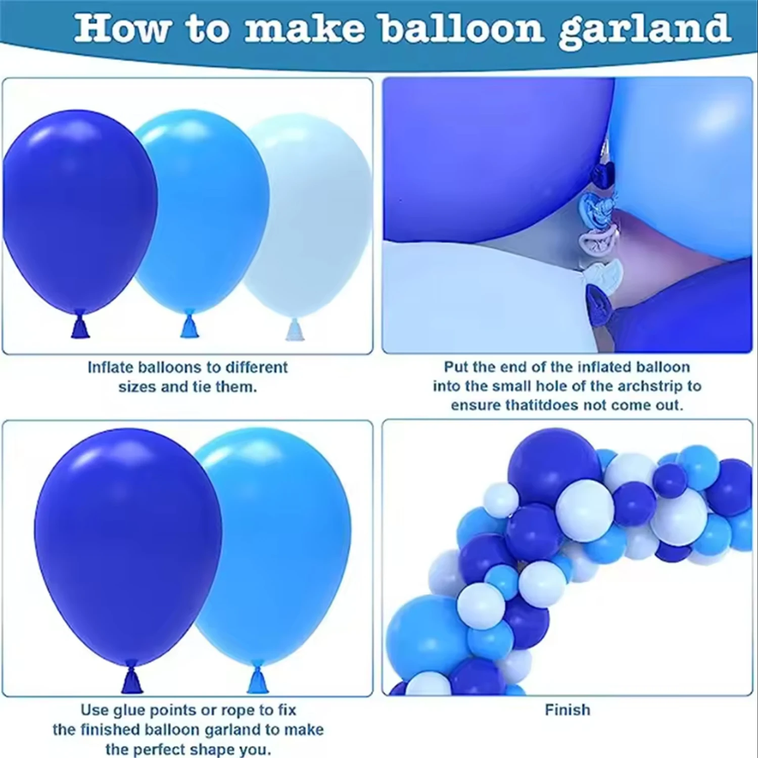 مجموعة بالونات لاتكس زرقاء وبيضاء مكونة من 109 قطع، وأعياد الميلاد المحيطية، وحفلات الزفاف، والحفلات، ومستلزمات الديكور الداخلي والخارجي