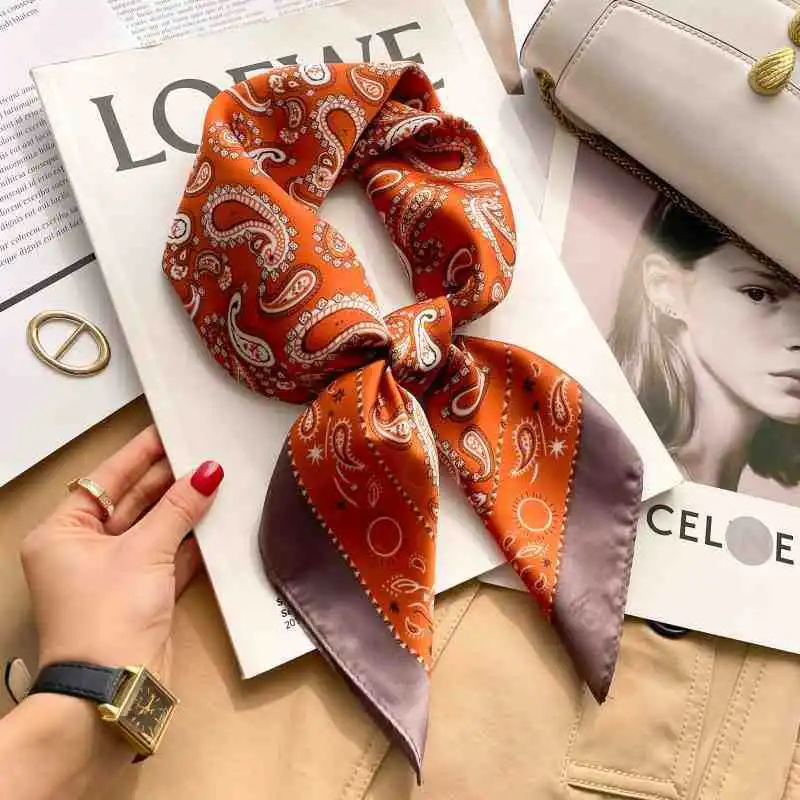 

Paisley Printed Square Scarf For Women Stylish Female Silk Scarves Bandanas Luxury Hijab Neckerchief Elegant Beach Shawl Wraps
