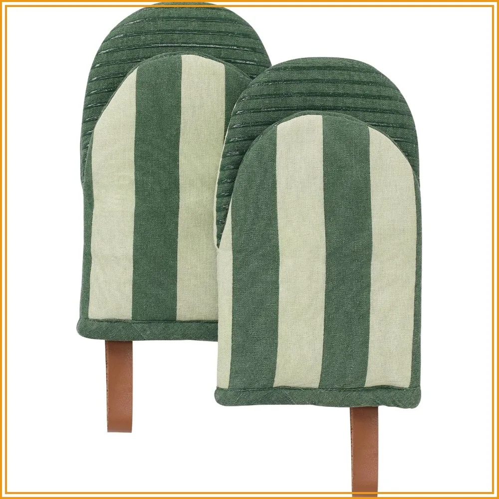 Juego de 2 Guantes para Horno - 100% Algodón con Agarre de Silicona, Resistentes al Calor hasta 500 Grados ° Mini Guantes con Lazo para Colgar para Cocina, Regalo de Inauguración de Casa (Verde Matcha)
