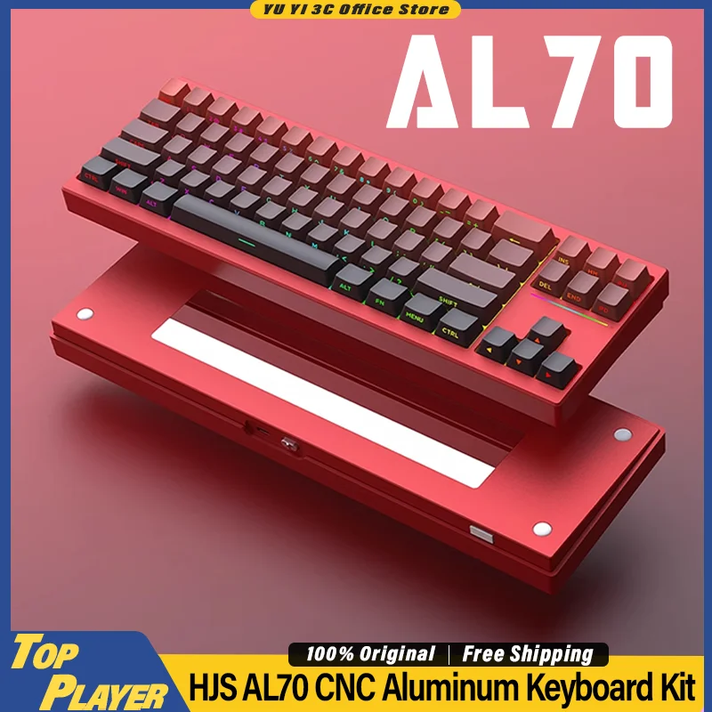 HJS AL70 Customized Mechanical Keyboard Barebones Kit DIY Hot Swappable 2.4G BT Wireless CNC Aluminum  Southing Facing RGB