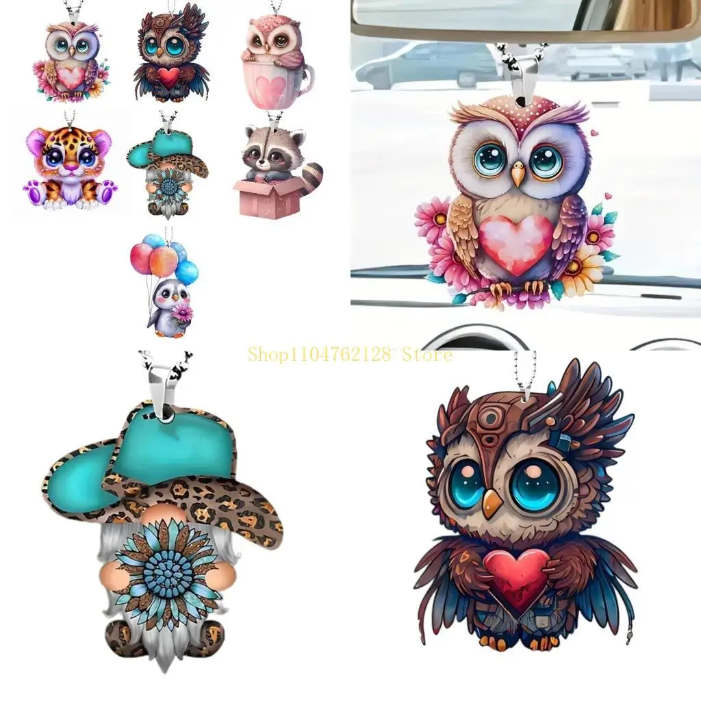 Colorful Heart Owl Car Hanging Accessories Rearview Car Decor Charm Pendant Gift best sale