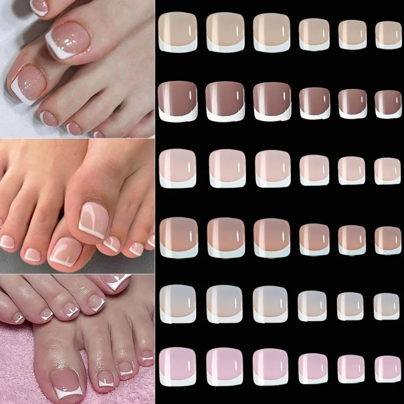 120pcs Square French Tips Toe Press On Nails Berry Pink Matte Full Cover Fake Toenail Tips Soft Gel Toe Nails Extension view 4