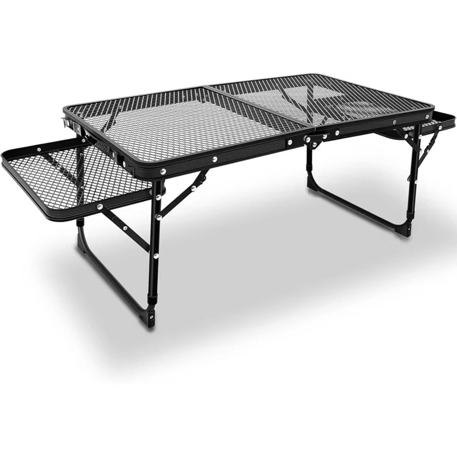 

Folding Table With 2 Wing Panels, Camping Table With Mesh Desktop,Height Adjustable Folding Grill Table With Mesh ,Portable O