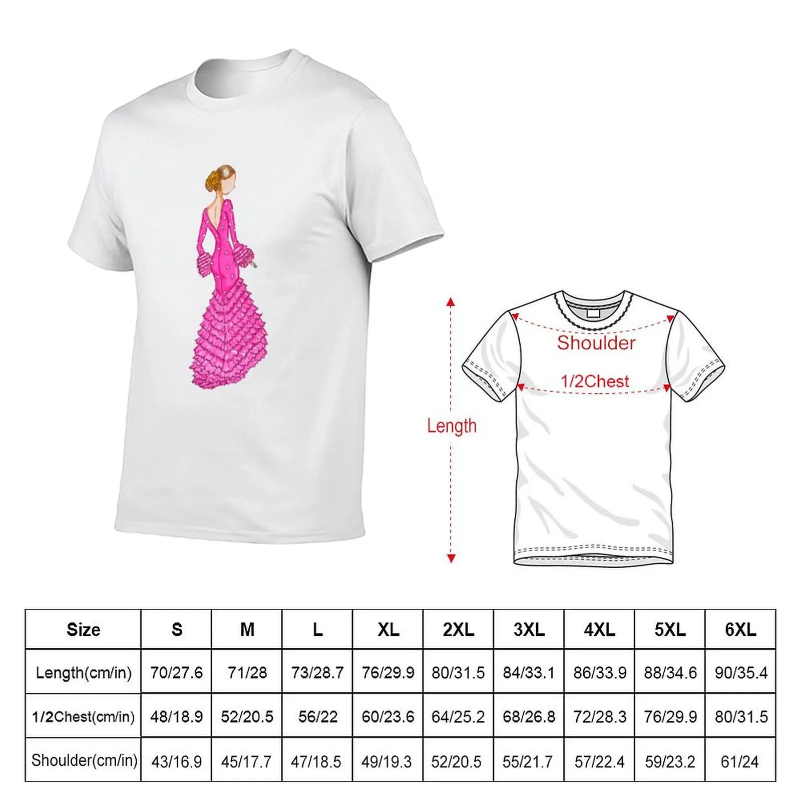 Flamenco pink dress, flamenco dancer, Spanish design. T-Shirt customizeds sweat t shirts for men graphic
