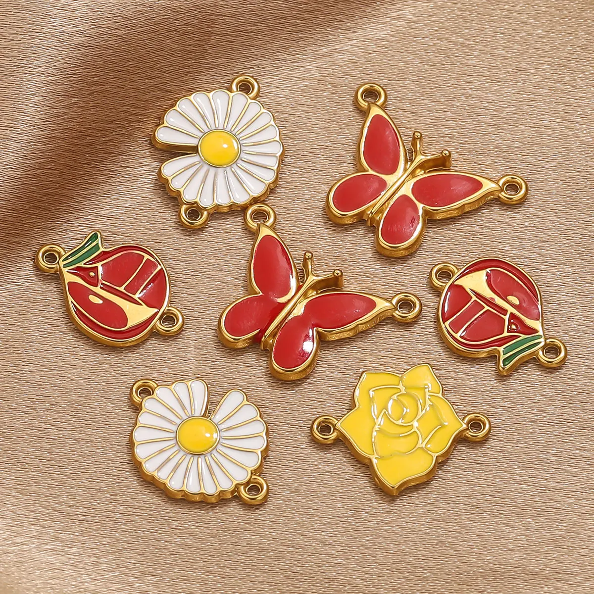 4pcs Stainless Steel Enamel Vintage Flower Charm Gold Plated for DIY Necklace Bracelet Anklet Jewelry Making Materials Wholesale view 5
