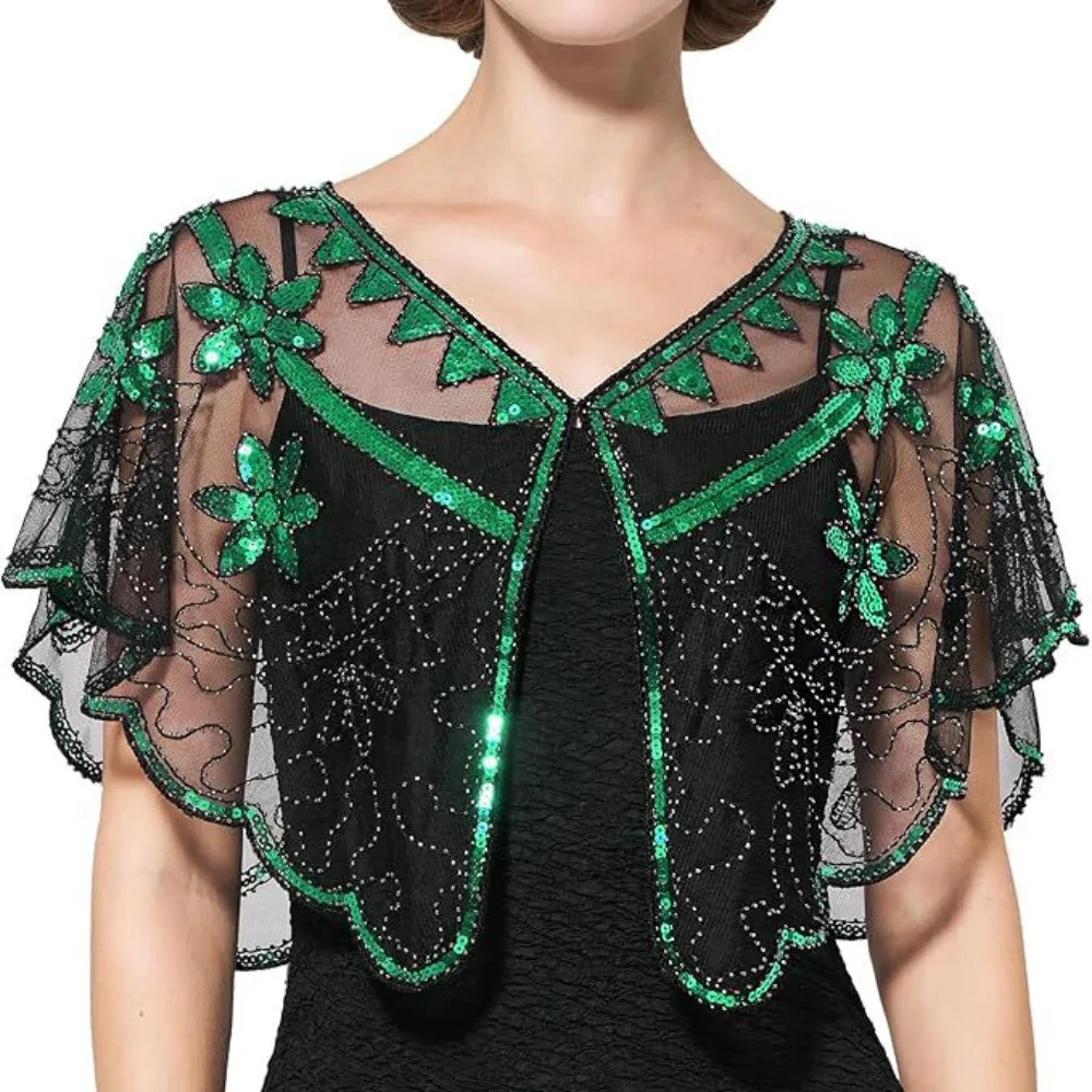 

Retro Sequins Poncho Coat Bling Bling Vintage Style Sequin Beaded Short Cape Blingbling Sequins Short Cape Evening Wrap