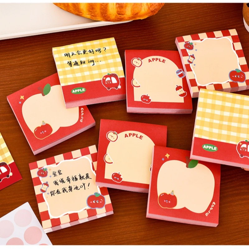 Cute Apple Notes for Gift Students with Good Looking Messages Stickers Cartoon Sticky Memo Pad Kawai Office School Stationery