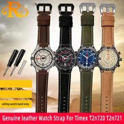 cowhide Watch Strap For Timex Tidal compass Watchband T2n739 T2n720 T2n721  Watch Band 24*16mm men's Convex mouth