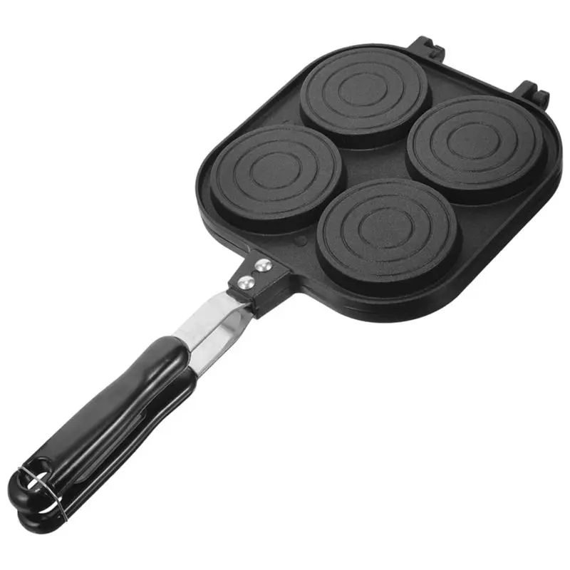 LLCS-Wheel Pie Grill Pan Double Sided Pancake Pan Burgers Multi-Hole Egg Frying Pan Nonstick Egg Pan 1Set