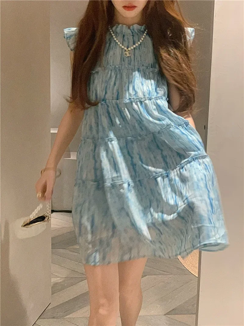 

New Tie Dyed Dress For Women Sexy Casual Loose Sundress Short Dress Summer Korean Slim Y2K Mini Boho Elegant Dress Vintage Robe