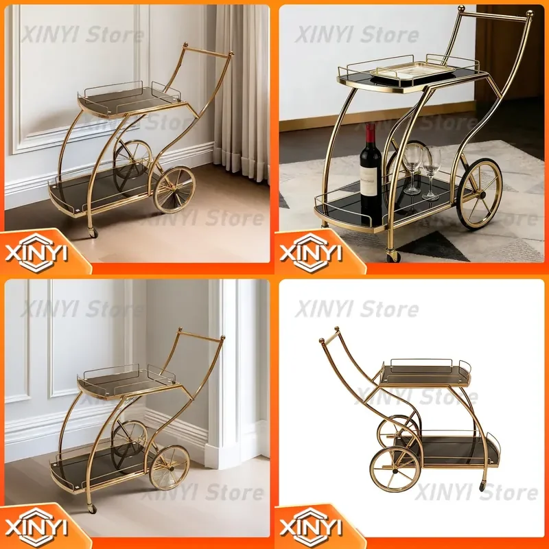 Stainless Steel Light Luxury Dining Cart for Wine Cake Dessert Tea Service in Hotel Restaurant Cafe for All Models