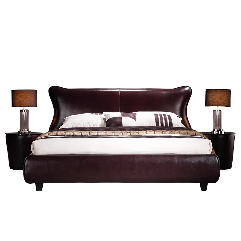 

Minimal leather bed, small apartment leather bed, modern simple bedroom furniture