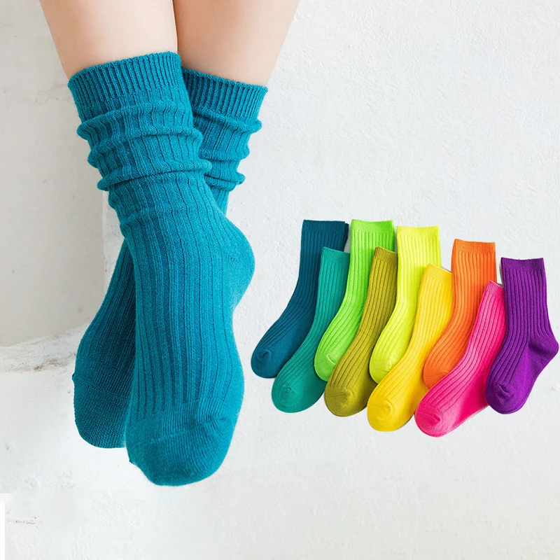 3 Pairs/Lot Children Socks Spring Summer Japanese Style Kids Socks Candy Color Boys And Girls Mid-Tube Socks