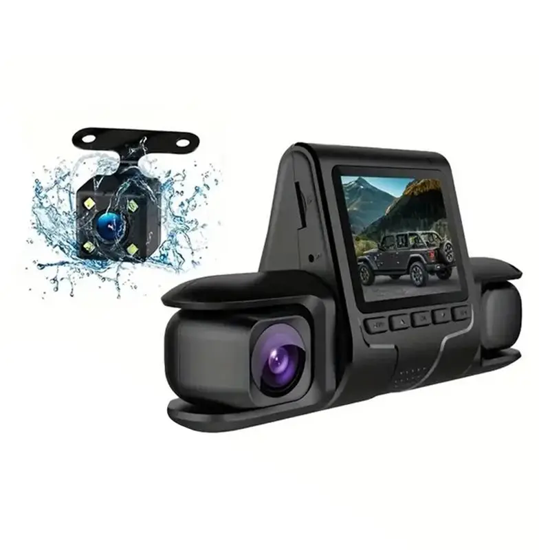 Superior-Car DVR Camera 3 Camera Lens 1080P HD Dash Camera Video Recorder Black 24H Parking Monitoring Dashcam
