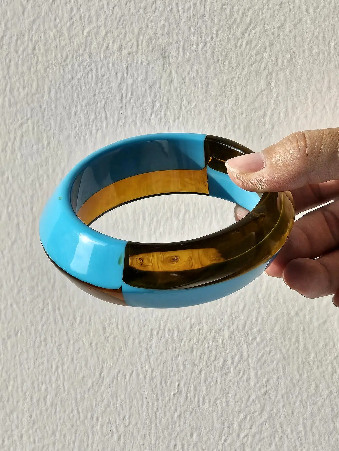 White Pearls Geometric Irregular Blue Brown Splicing Wide Version Resin Bracelet for Women Chunky Bangle HUANZHI 2025 NEW