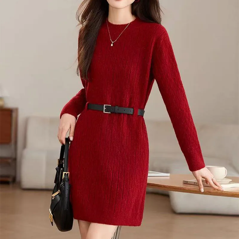 

Autumn And Winter New Knitted Dress Thickened Long Temperament Sweater Bottoming Skirt