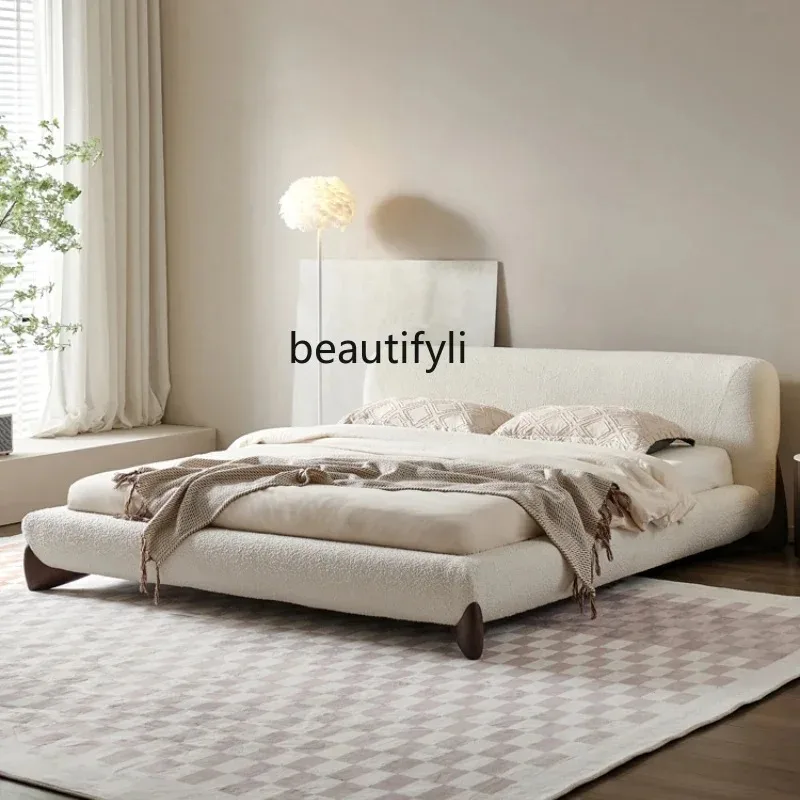 

LHY26 ss CXH Quiet Style Light Luxury Ins Cream Style Bed Nordic Small Apartment White Wax Fabric Bed