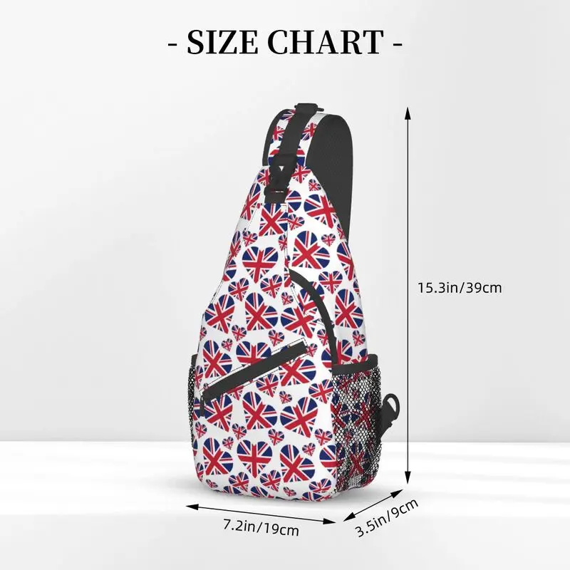 Serce torba ze sznurkiem flaga brytyjska mody męskiej United Kingdom UK dumny plecak torba Crossbody na klatkę piersiową na ramię plecak rowerowy Camping Daypack