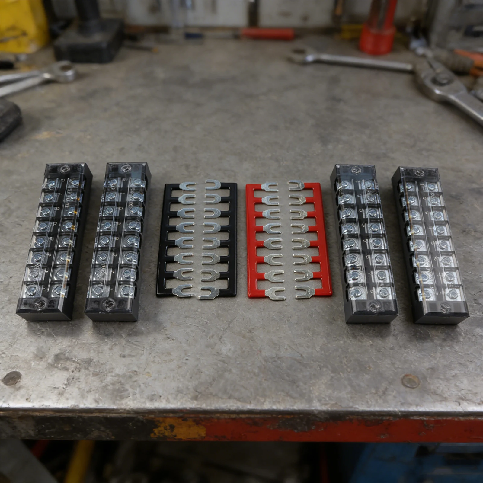 4 Sets 600V 25A 8 Position Terminal Block Double Row Busbar Distribution Board With Cover For Ground Circuit Wiring Kit