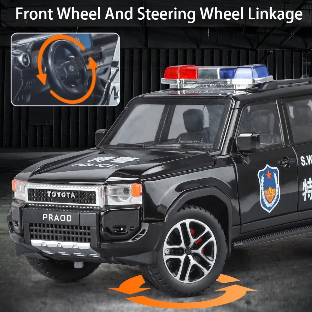 1:24 Schaal SRT Hellcat Prado LC250 Politieauto Model Speelgoed Deuren Geopend Trek Licht Muziek Miniatuur Voertuigen Kinderen Jongens Geschenken