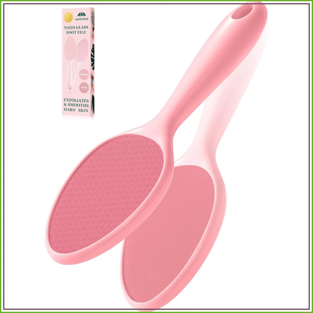 

2-Sided Glass Foot File Callus Remover, Pink - Exfoliates & Smooths Hard Skin