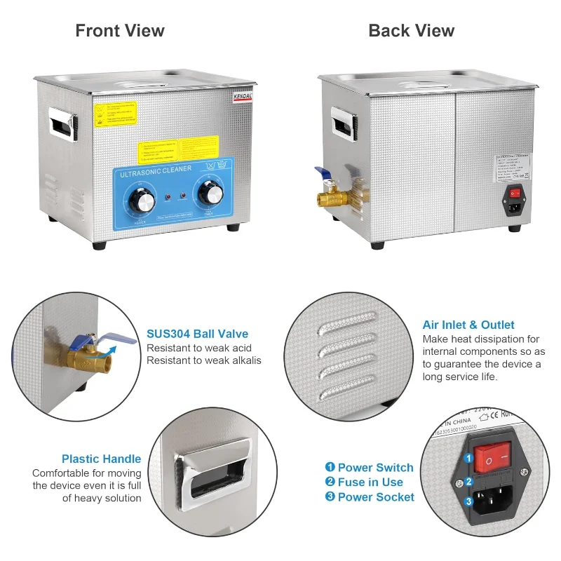 Kendal Commercial Grade 240watts 9L Ultrasonic Cleaner 40kHz with Knobs Timer&Heater Cleaning Machine, for Watch Instruments