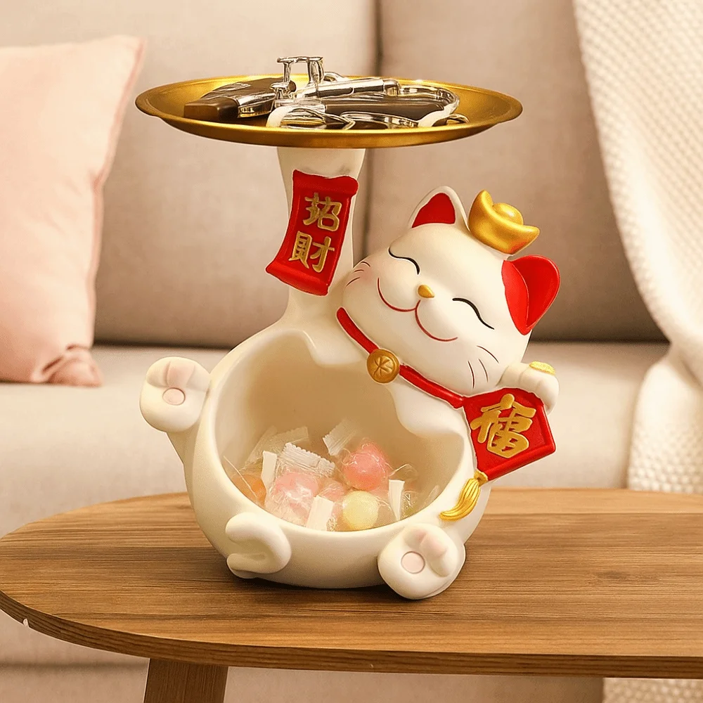الراتنج صينية دخول مفتاح تخزين الحلي نموذج تمثال قطة الحظ مفتاح صينية تخزين القط الشكل الحرف اليدوية