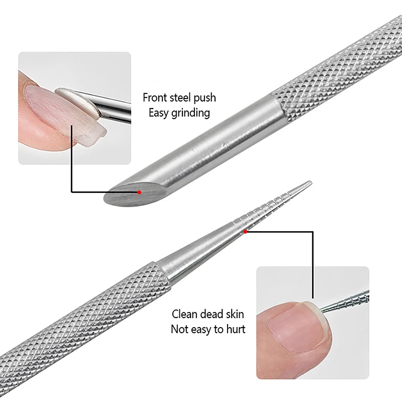 1pcs Double-ended Stainless Steel Cuticle Pusher Dead Skin Push Remover For Pedicure Manicure Nail Art Cleaner Care Tool