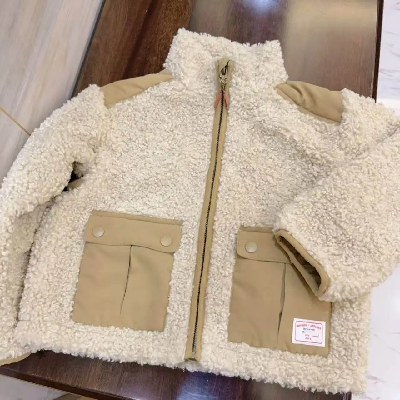 In stock 2026 BP Baby Girls&Boys Beige Coat Lamb Jacket Warm Coat for Children Boutique Clothes Khaki Oututwear