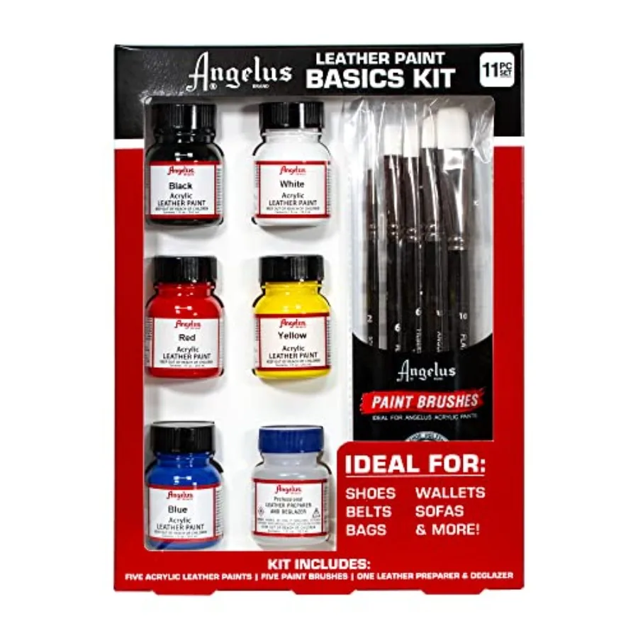 

【Spot goods】Leather Paint Basics Kit Acrylic Leather Paint Set with 5 Colors 1 oz. each Preparer and Deglazer and Paintbrushes