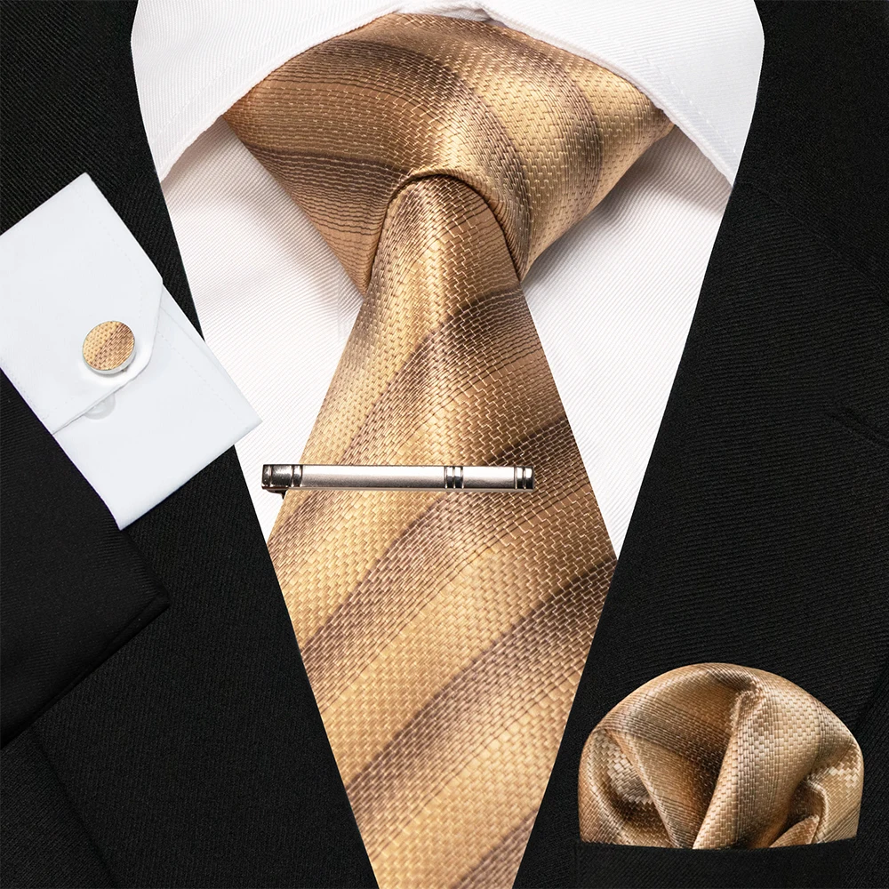 KAMBERFT Marineblau Gestreifte Seidenkrawatte für Herren, Modisches Design, Geschenkset mit Taschentuch und Manschettenknöpfen, Business-Party-Gravata – Detail 30